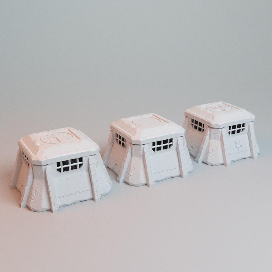 28mm Bunker Emplacement - 3 Bunkers - 3D Printed WARGAMING Terrain - Trench Crusade, Warhammer, 40k, RPG, SCIFI, Corvus Games Terrain