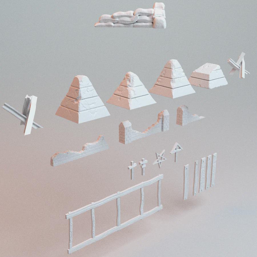 28mm Trench Wars Scatter BUNDLE - 3D Printed WARGAMING Terrain - Trench Crusade, Warhammer, 40k, rpg, SCIFI, Corvus Games Terrain