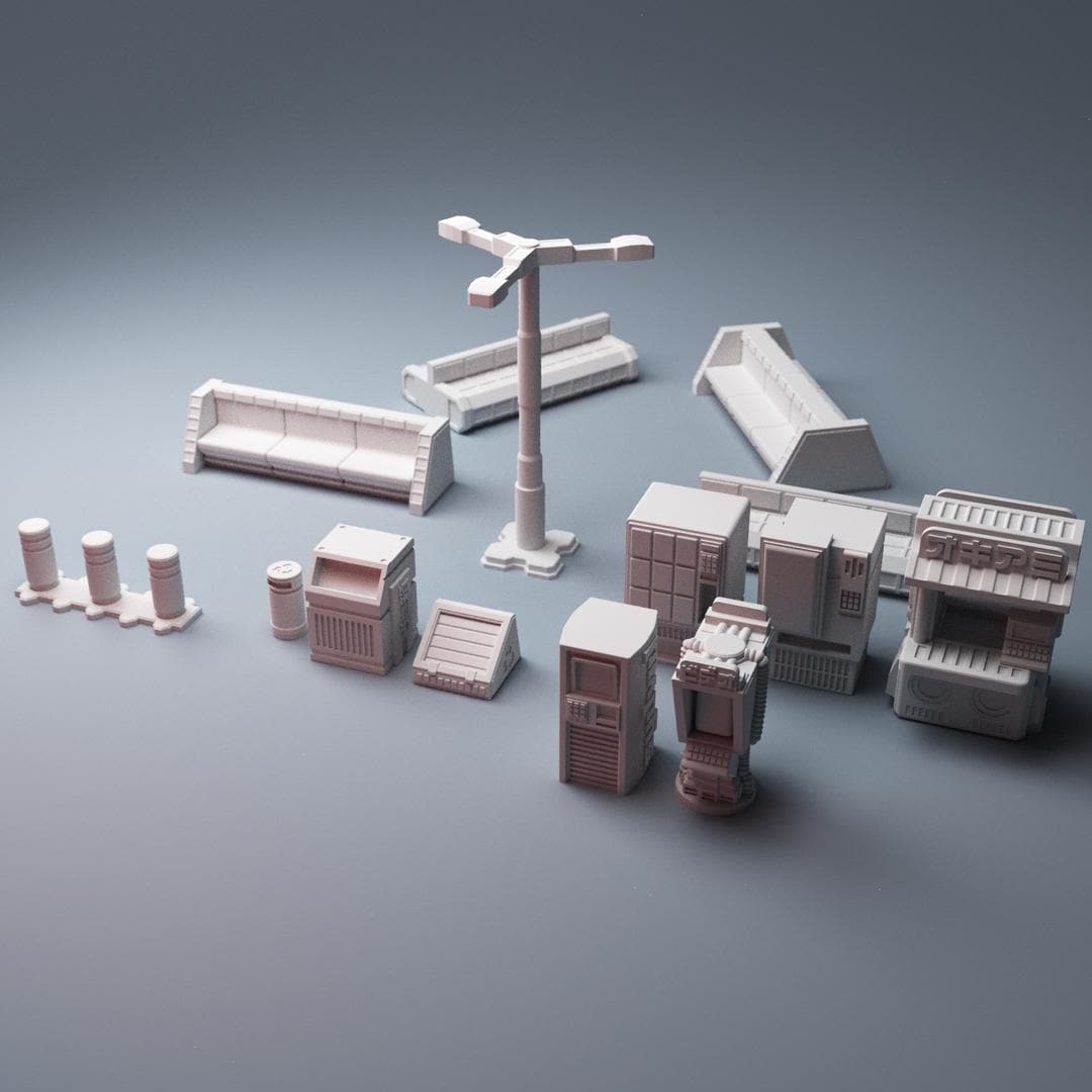 Cyberpunk Street Scatter - 3D Printed Wargaming Terrain, Corvus Games Terrain, MCP, Infinity