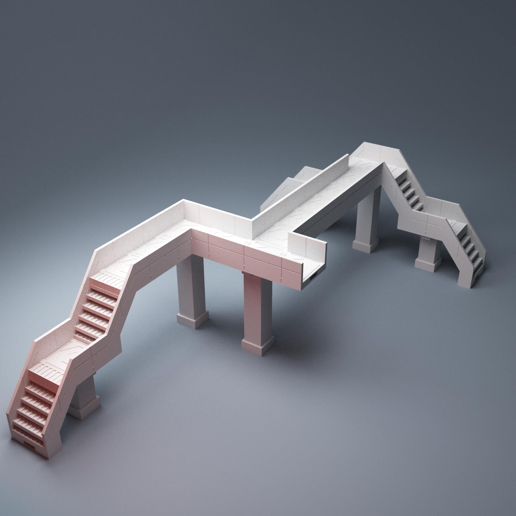 Cyberpunk Modular Stair and Walkways - 3D Printed Wargaming Terrain, Corvus Games Terrain, MCP, Infinity