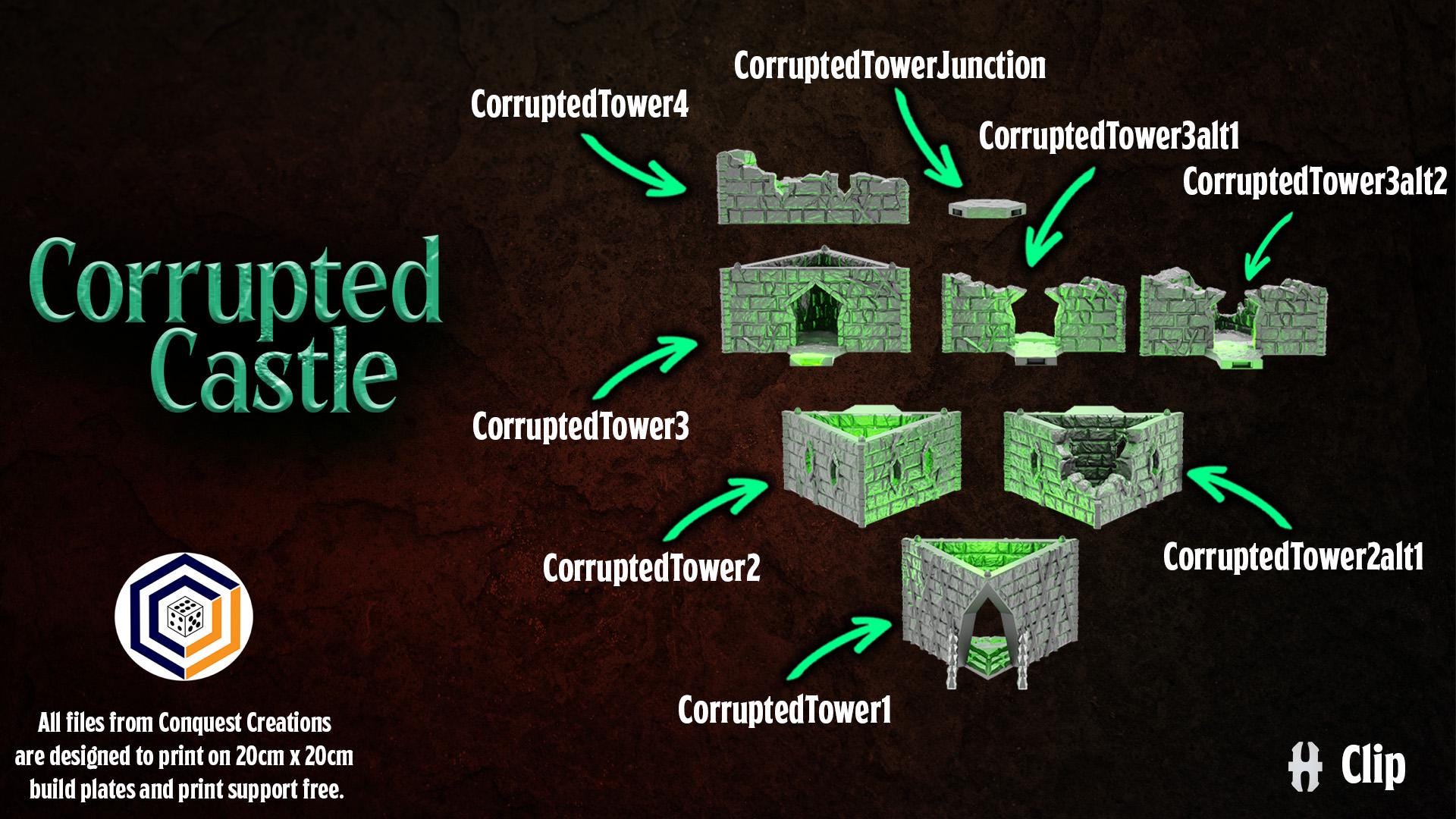 Corrupted Towers - Corrupted Castle - 3D Printed Wargaming Terrain (Conquest Creations)