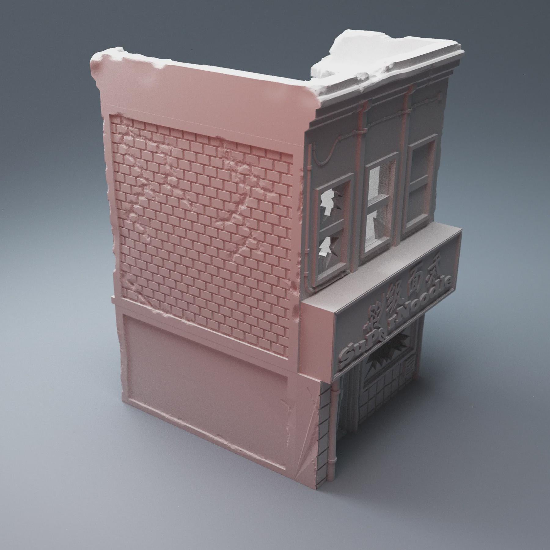 Urban Ruined Noodle Shop - Wargaming terrain (Corvus Games Terrain)