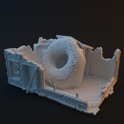 Ruined Urban Donut Shop - 3D Printed Wargaming Terrain, Corvus Games Terrain, MCP, Infinity
