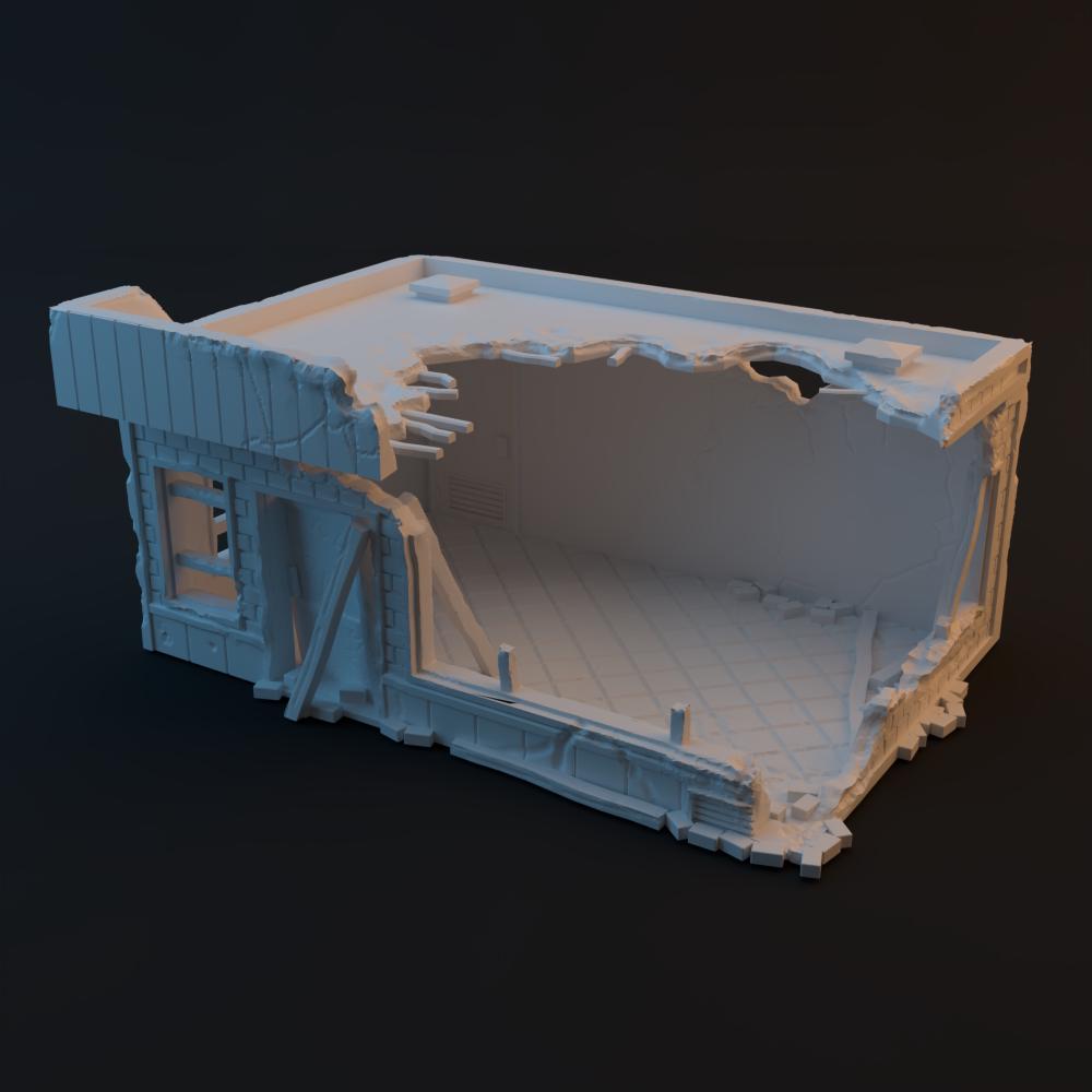 Ruined Urban Donut Shop - 3D Printed Wargaming Terrain, Corvus Games Terrain, MCP, Infinity